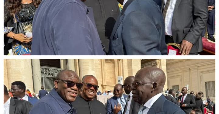 President Tinubu meets with Peter Obi, Fayemi at the Vatican