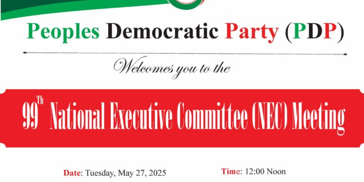 Crucial 99th NEC Meeting of the PDP to hold today in Abuja