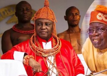 PRESIDENT TINUBU GREETS  OBA OF BENIN ON HIS 9th  CORONATION ANNIVERSARY